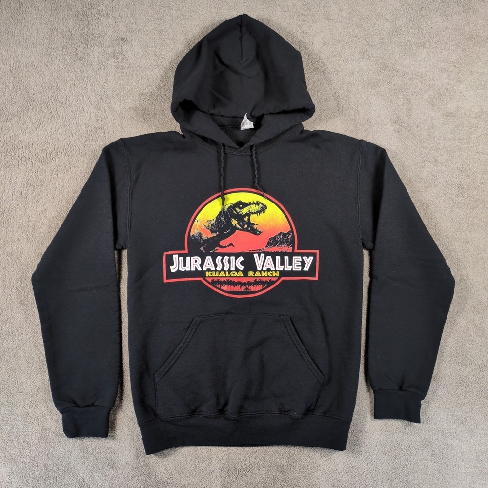 Jerzees Jurassic Valley Kualoa Ranch Hoodie Mens Small Black Graphic Print